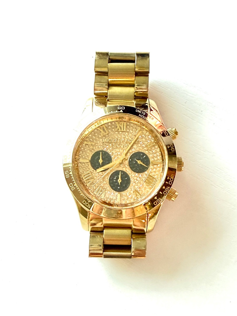 Michael Kors Gold and Black Chronograph Dials Diamond Crystal Dial Watch